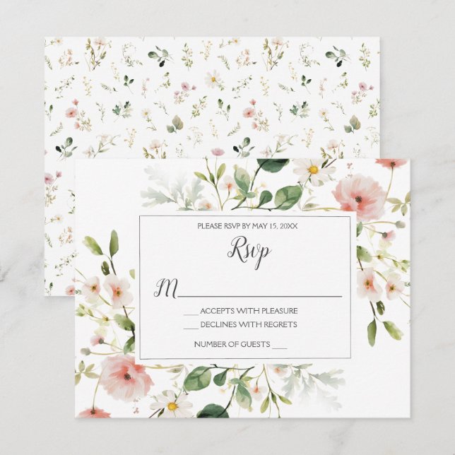 Fleurs roses douces Pétales Mariage floral RSVP (Devant / Derrière)