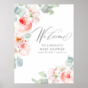 Fleurs roses Élégante Affiche de bienvenue Baby sh