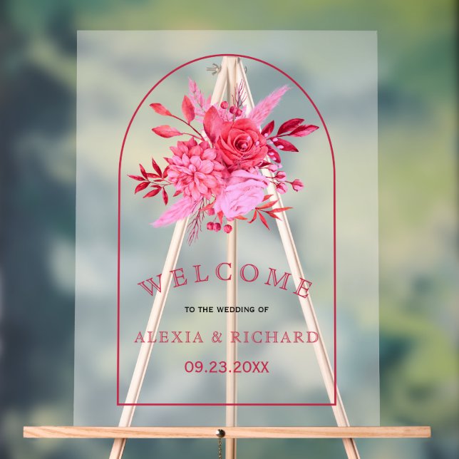Fleurs roses et arche glacée accueil mariage (Neutre)