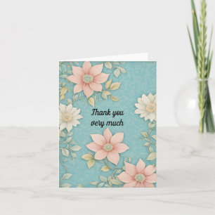 Fleurs roses et blanches sur fond aqua Merci