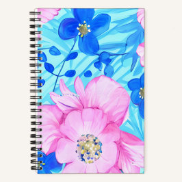 Fleurs roses et bleues Carnet spirale
