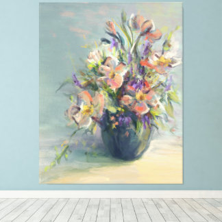 Fleurs roses et bleues - Impression en toile