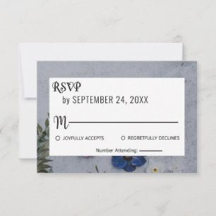Fleurs roses et bleues RSVP de mariage botanique f