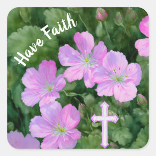 Fleurs roses et croix ont Sticker de foi