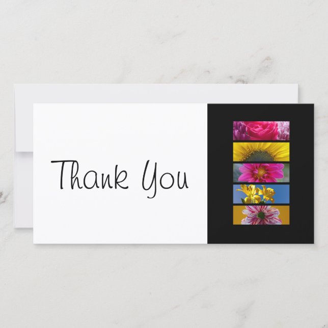 Fleurs roses et jaunes de carte mince de Merci - (Devant)