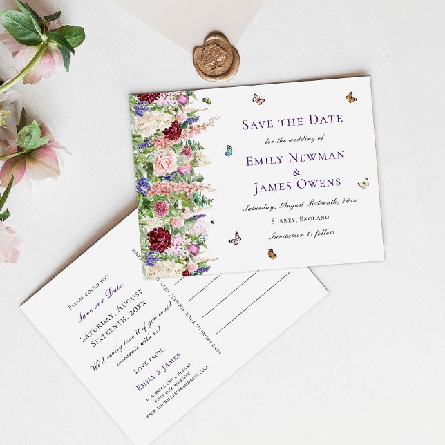 Fleurs roses et papillons | Faire-part de mariage  (Créateur téléchargé)