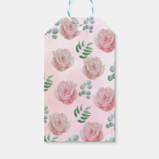 Fleurs roses étiquettes cadeaux