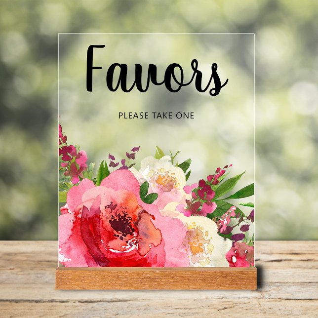 Fleurs roses Fêtes des mariées préférées (Favors bridal shower tabletop  acrylic sign with pink and cream flowers and greenery)
