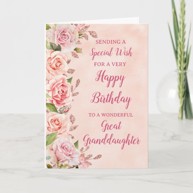 Fleurs roses Grande Grandgirl Carte d'anniversaire (Devant)