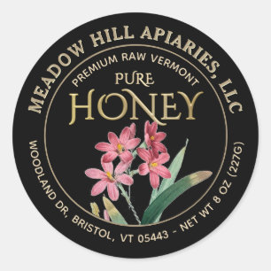 FLEURS ROSES HONEY OR ÉTIQUETTE SUR NOIR