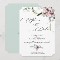 Fleurs Roses Lys Mariage Enregistrer La Carte Date