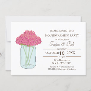 Fleurs roses mason bocal Houseécher Invitation