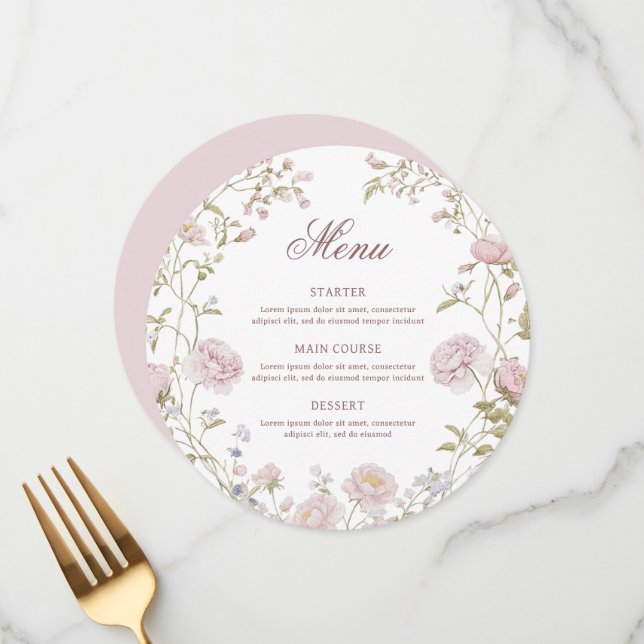 Fleurs Roses Menu Rond (Devant/Arrière en situation)