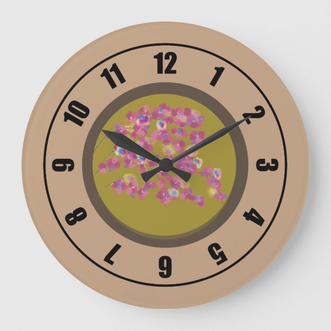 Fleurs roses modernes Grande horloge (Recto)