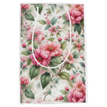 Fleurs roses motif Moyen Cadeau Sac cadeau