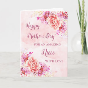 Fleurs roses nièce Bonne carte de fête des mères