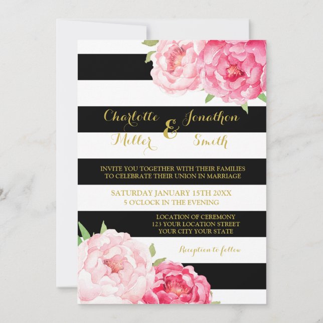 Fleurs Roses Noires Invitations de mariage (Dos)