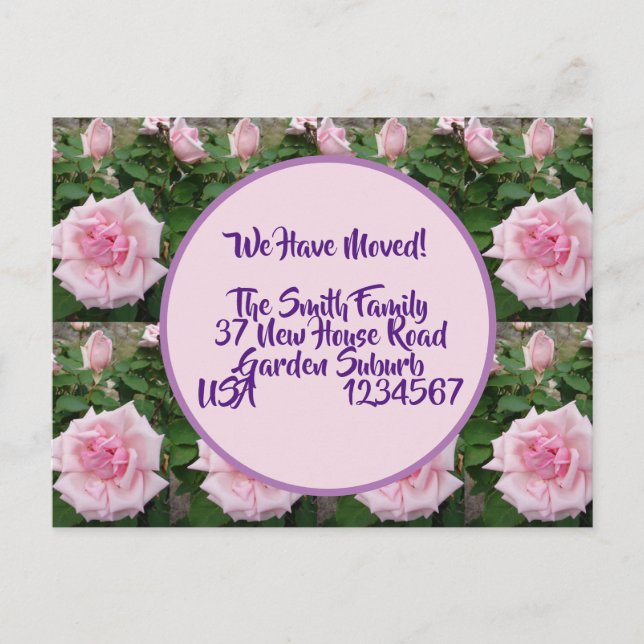 Fleurs roses Nouvelle Adresse Carte Postale, Nous  (Devant)