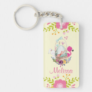 Fleurs roses, Oeuf, Flamant rose et lapin Aquarell