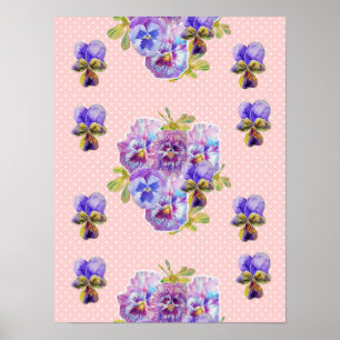 Fleurs roses Pansy Fleurs Shabby Chic Poster
