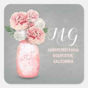 Fleurs roses peintes en mason autocollants de mari