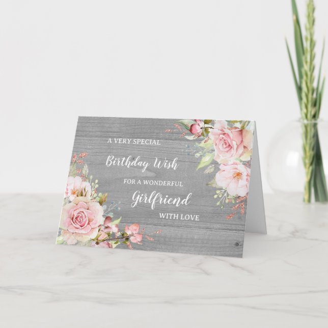 Fleurs roses Petite amie Carte d'anniversaire (Devant)