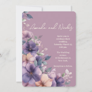 Fleurs roses pourries sur faire-part de mariage