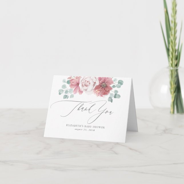 Fleurs Roses poussiéreuses Merci de Baby shower (Devant)