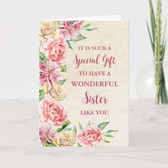 Fleurs roses Soeur Bonne carte de fête des mères (Devant)