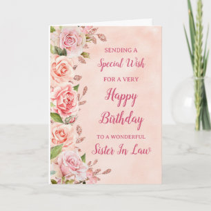 Fleurs Roses Soeur En Droit Carte Anniversaire