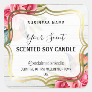 Fleurs Roses Sur Étiquettes De Bougie De Soja Parf