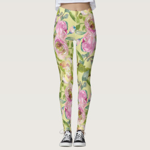 Fleurs roses sur Leggings jaunes