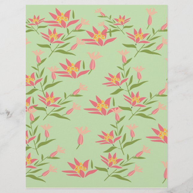 Fleurs roses sur papier à scandale vert : (Devant)