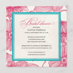 FLEURS ROSES + TURQUOISE INVITATION FÊTE DE L'MAR