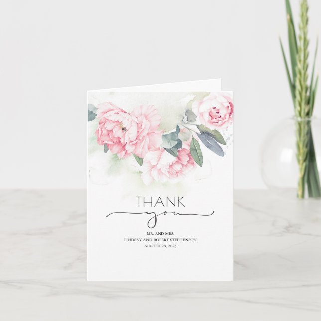 Fleurs roses Vintage mariage Merci (Devant)