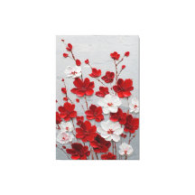 Fleurs rouges et blanches en relief sur toile