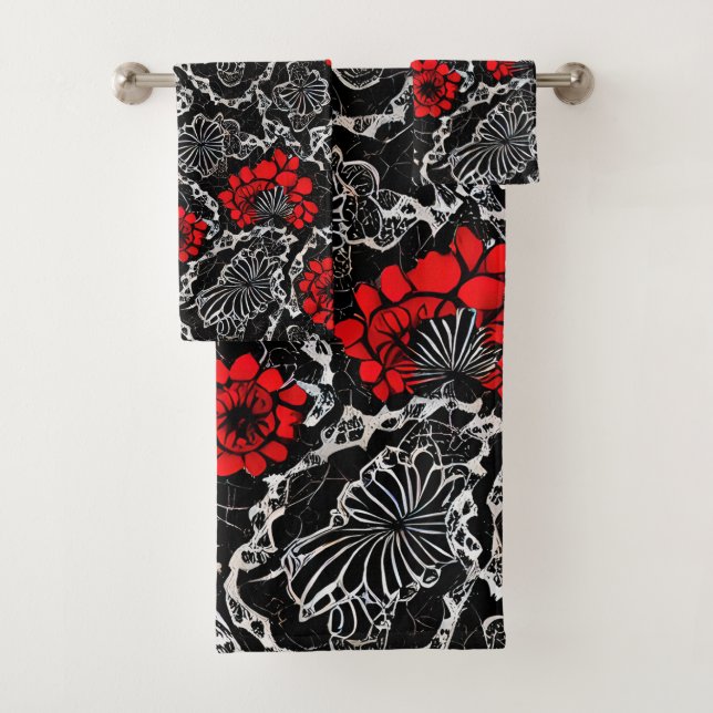 Fleurs rouges et dentelle noire Motif sans couture (En situation)