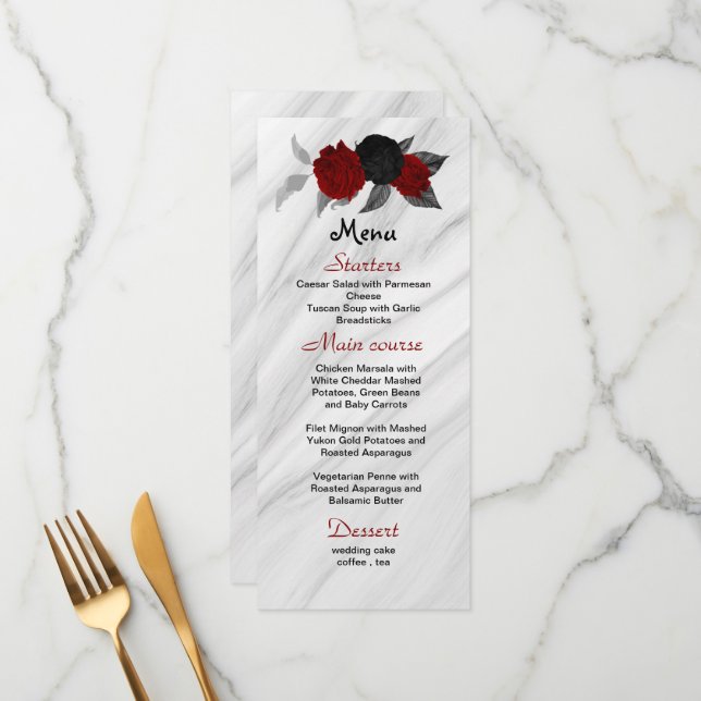 fleurs rouges et noires belle carte mariage (Devant/Arrière en situation)