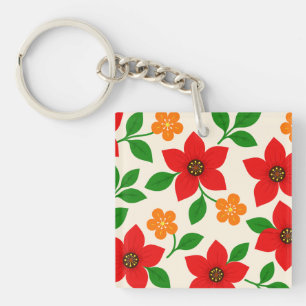 Fleurs rouges et orange avec feuilles vertes