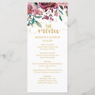Fleurs Rouges & Gold Confetti Menu Mariage