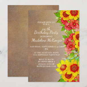 Fleurs rouges jaunes Invitation de fête d'annivers