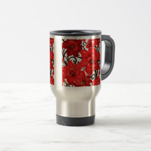 Fleurs rouges Motif Voyage / Mug de navette, 15 oz