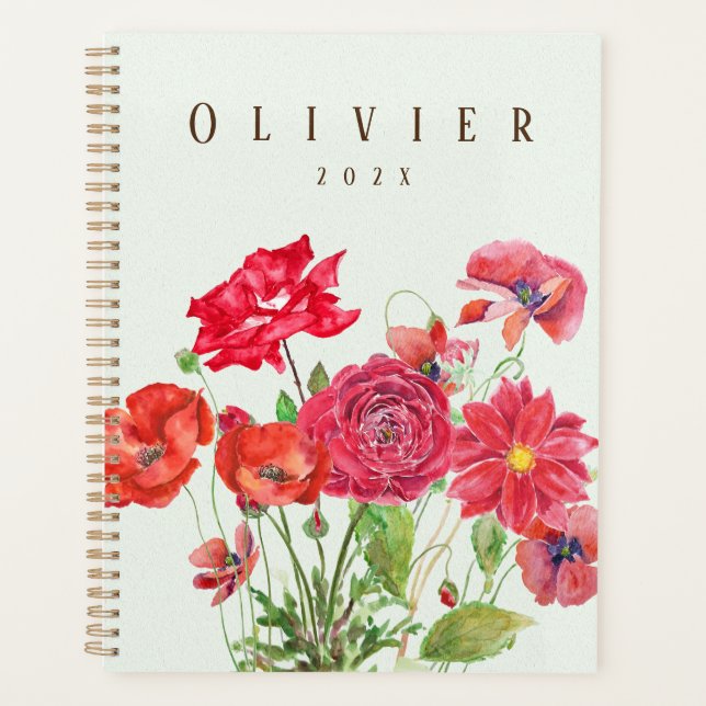 fleurs rouges rose pavot aquarelle peinture (Devant)
