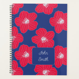 Fleurs rouges sur le motif bleu_ floral Script