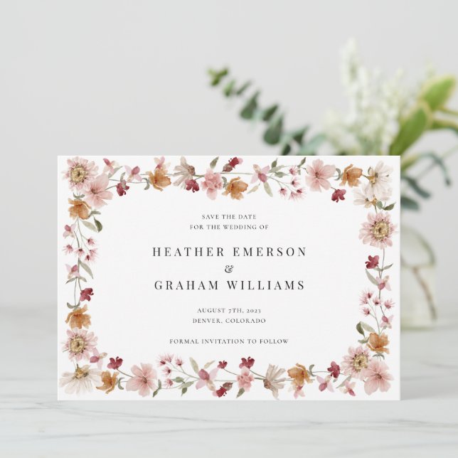 Fleurs Rustique Faire-Part de Date de Mariage (Debout devant)