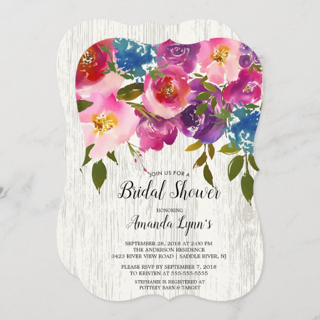 Fleurs Rustiques Rose Bois Invitation à la douche  (Devant / Derrière)