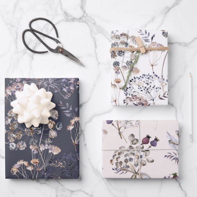 Fleurs sauvages 3 feuilles de papier à envelopper (Recto)