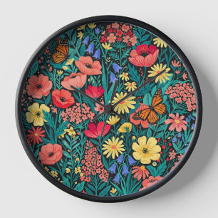 Fleurs sauvages abstraites Papillons Art Horloges