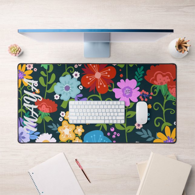 Fleurs sauvages Aquarelle Personnalisé Nom De Scri (Bureau 1)
