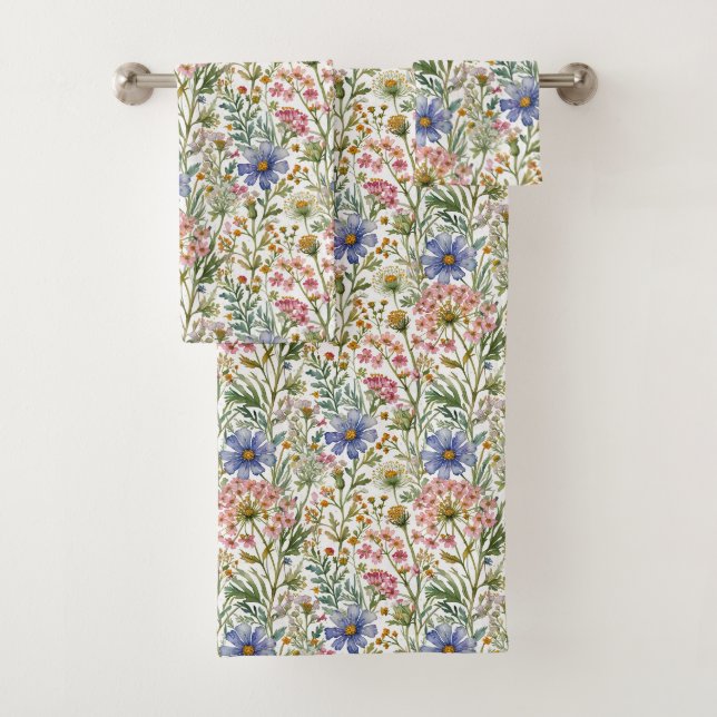 Fleurs sauvages aquarelles rose bleu (En situation)